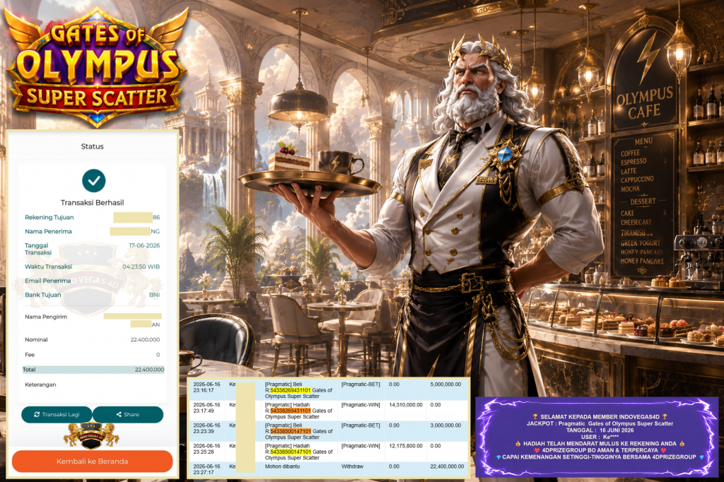INDOVEGAS4D JACKPOT PRAGMATIC β Gates of Olympus Super Scatter β Rp 22.400.000 ,- LUNAS