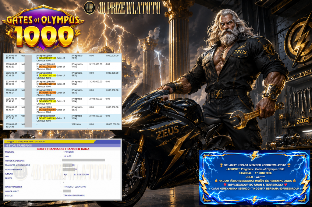 4DPRIZEWLATOTO JACKPOT PRAGMATIC ” Gates of Olympus 1000 ” Rp 11.023.000 ,- LUNAS