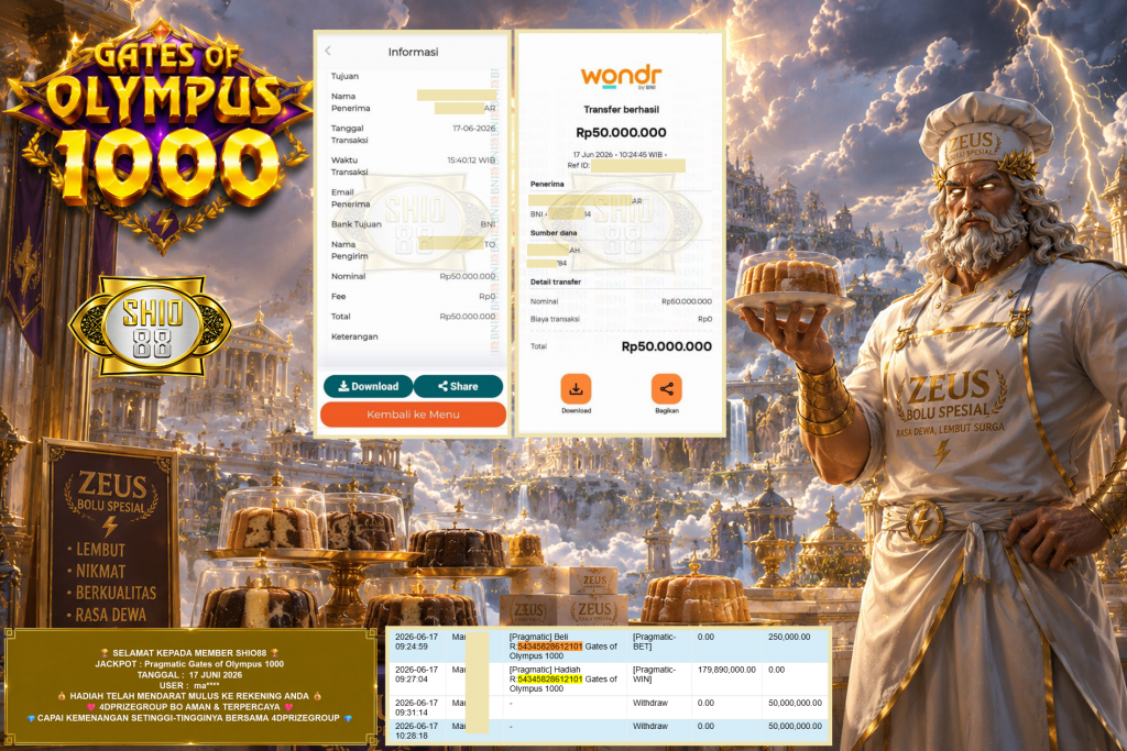 SHIO88 JACKPOT PRAGMATIC ” Gates of Olympus 1000 ” Rp 100.000.000 ,- LUNAS