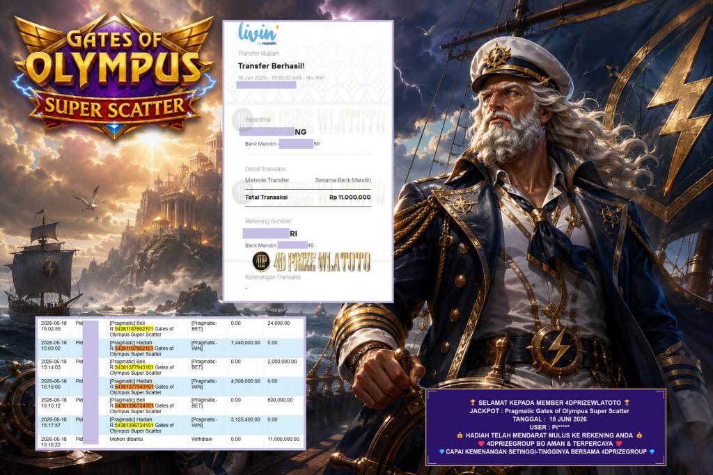 4DPRIZEWLATOTO JACKPOT PRAGMATIC β Gates of Olympus Super Scatter β Rp 11.000.000 ,- LUNAS