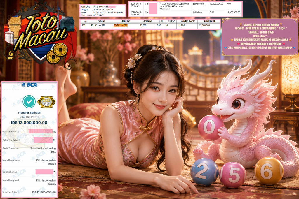 SHIO88 JACKPOT TOTO MACAU 2 (SETIAP HARI) ” 0256 ” Rp 12.000.000,- LUNAS