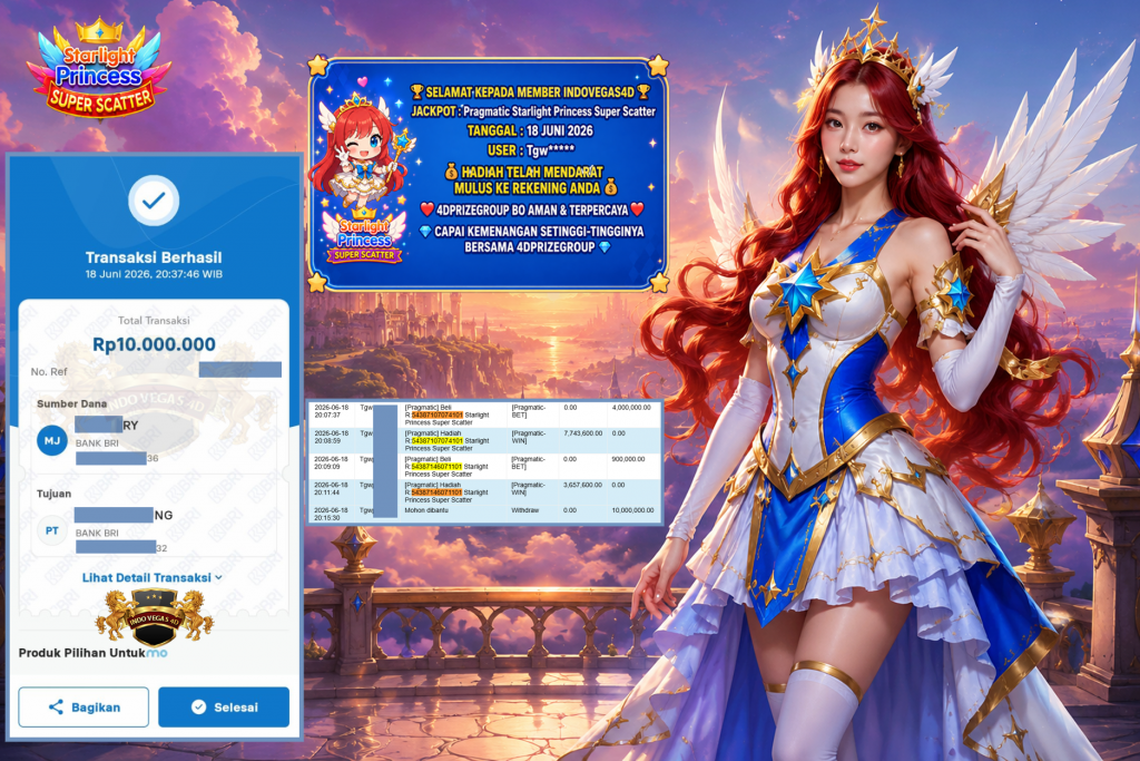 INDOVEGAS4D JACKPOT PRAGMATIC ” Starlight Princess Super Scatter ” Rp 10.000.000 ,- LUNAS