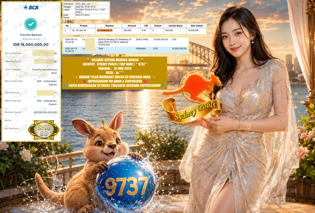 SHIO88 JACKPOT SYDNEY POOLS (TIAP HARI) ” 9737 ” Rp. 18.000.000 ,- LUNAS