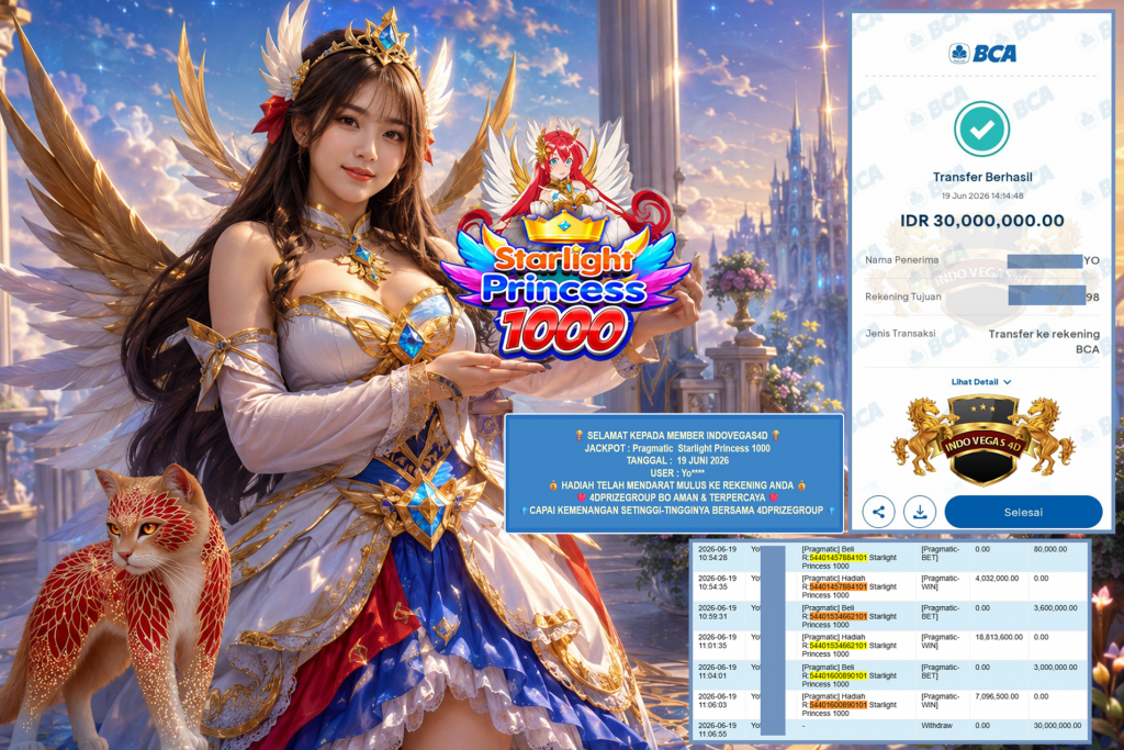INDOVEGAS4D JACKPOT PRAGMATIC ” Starlight Princess 1000 ” Rp 30.000.000 ,- LUNAS