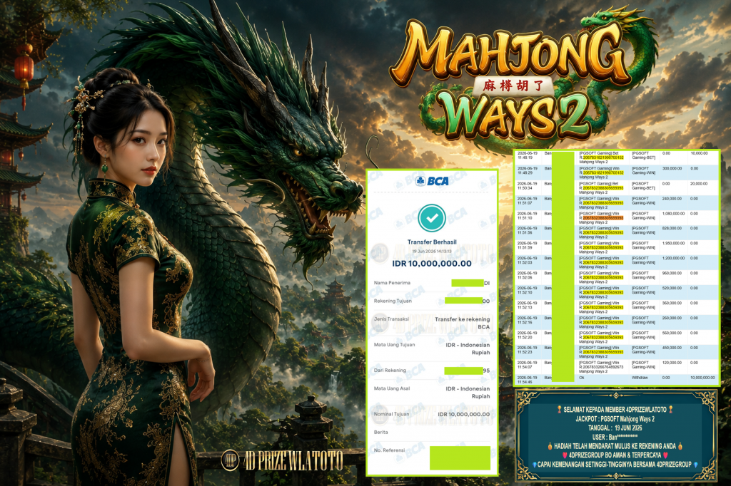 4DPRIZEWLATOTO JACKPOT PGSOFT Gaming ” Mahjong Ways 2 “ Rp 10.000.000 ,- LUNAS