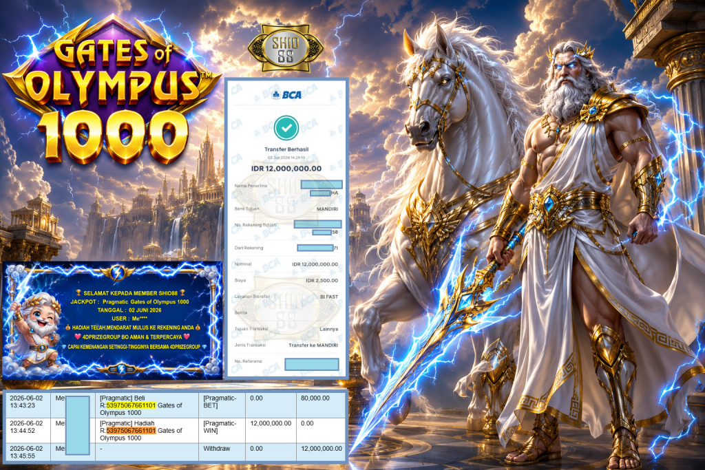 SHIO88 JACKPOT PRAGMATIC ” Gates of Olympus 1000 ” Rp 12.000.000,- LUNAS