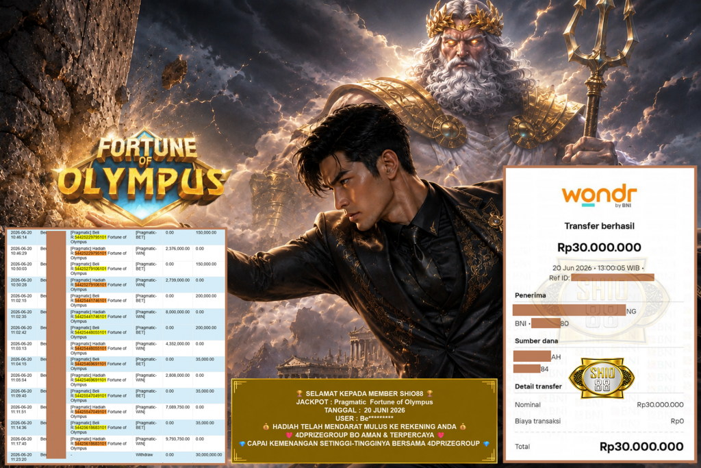 SHIO88 JACKPOT PRAGMATIC ” Fortune of Olympus ” Rp 30.000.000 ,- LUNAS