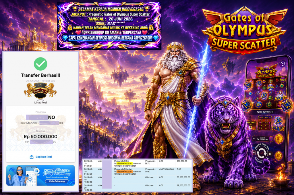 INDOVEGAS4D JACKPOT PRAGMATIC ” Gates of Olympus Super Scatter ” Rp 439.000.000 ,- LUNAS