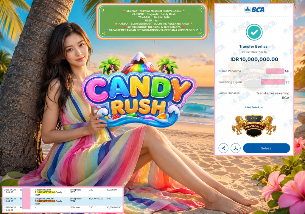 INDOVEGAS4D JACKPOT PRAGMATIC ” Candy Rush ” Rp 10.000.000 ,- LUNAS