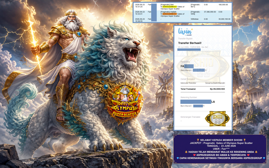 SHIO88 JACKPOT PRAGMATIC ” Gates of Olympus Super Scatter ” Rp 35.000.100 ,- LUNAS