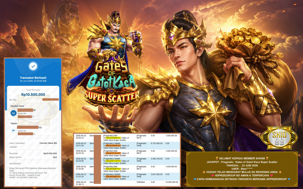 SHIO88 JACKPOT PRAGMATIC ” Gates of Gatot Kaca Super Scatter ” Rp 10.500.000 ,- LUNAS