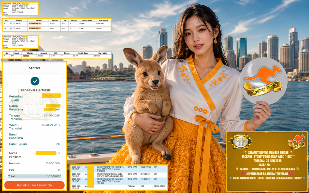 SHIO88 JACKPOT SYDNEY POOLS (TIAP HARI) ” 9177 ” Rp. 10.000.000 ,- LUNAS
