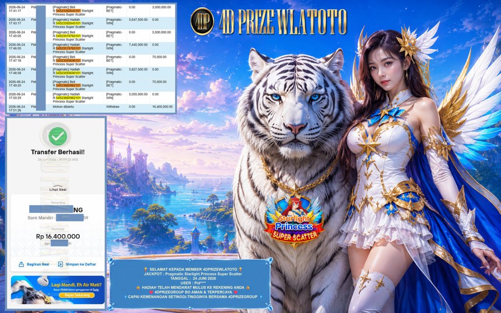 4DPRIZEWLATOTO JACKPOT PRAGMATIC ” Starlight Princess Super Scatter ” Rp 16.400.000 ,- LUNAS