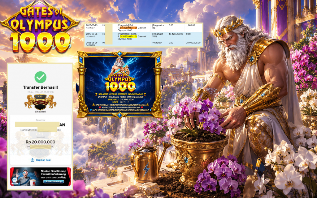 INDOVEGAS4D JACKPOT PRAGMATIC ” Gates of Olympus 1000 ” Rp 20.000.000 ,- LUNAS