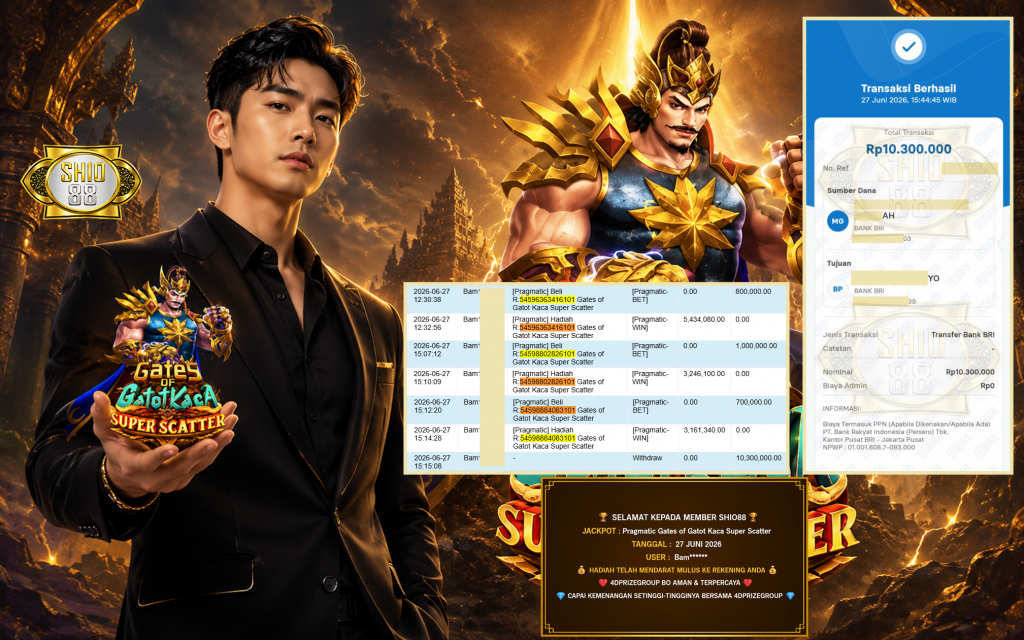 SHIO88 JACKPOT PRAGMATIC ” Gates of Gatot Kaca Super Scatter ” Rp 10.300.000 ,- LUNAS