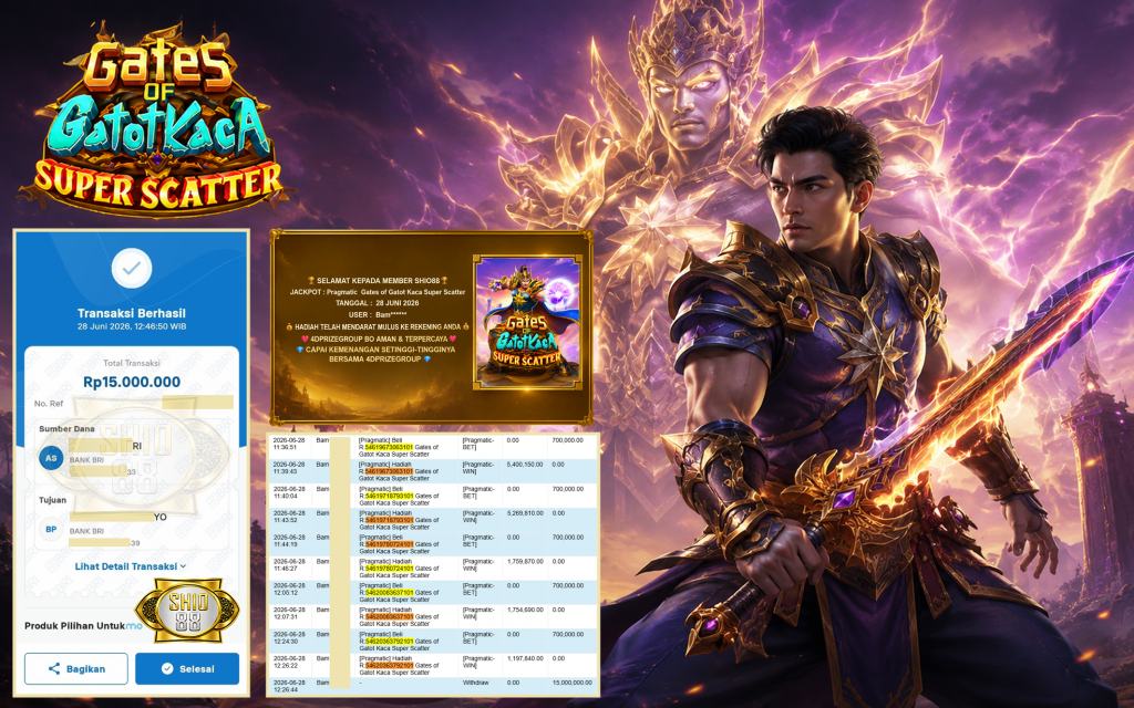 SHIO88 JACKPOT PRAGMATIC ” Gates of Gatot Kaca Super Scatter ” Rp 15.000.000 ,- LUNAS