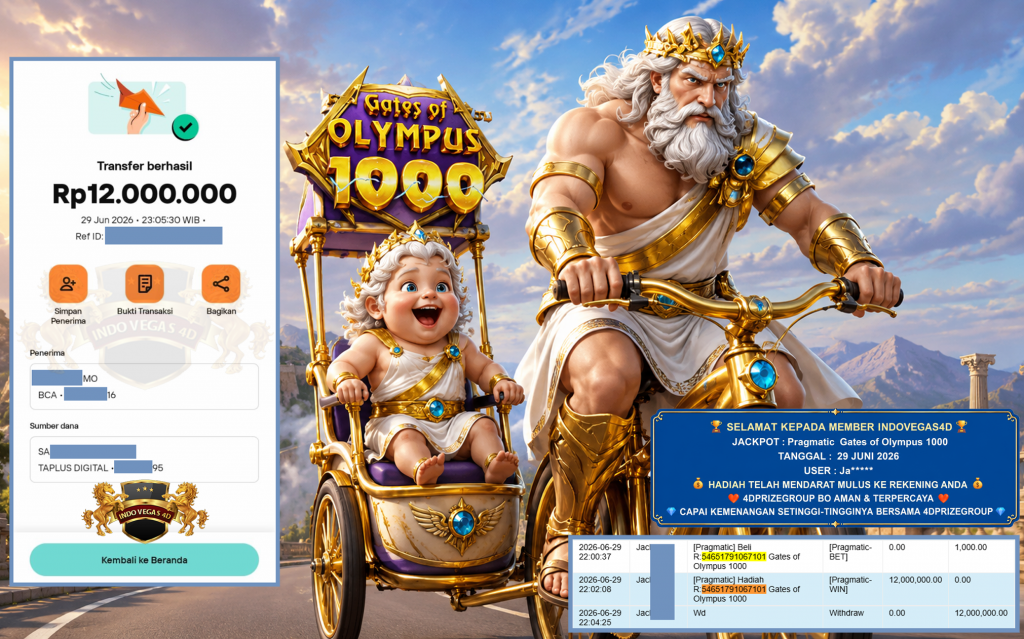 INDOVEGAS4D JACKPOT PRAGMATIC ” Gates of Olympus 1000 ” Rp 12.000.000 ,- LUNAS