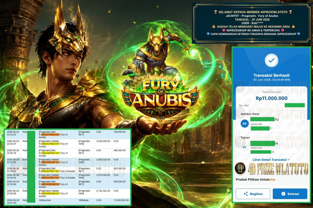 4DPRIZEWLATOTO JACKPOT PRAGMATIC ” Fury of Anubis ” Rp 11.000.000 ,- LUNAS