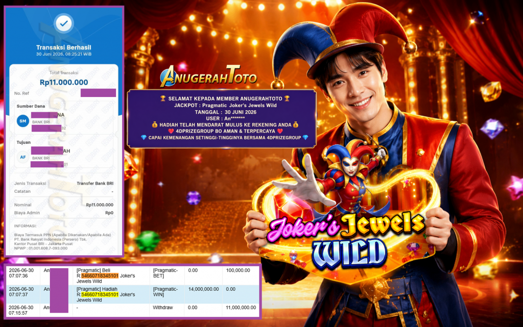 ANUGERAHTOTO JACKPOT PRAGMATIC ” Joker’s Jewels Wild ” Rp 11.000.000 ,- LUNAS