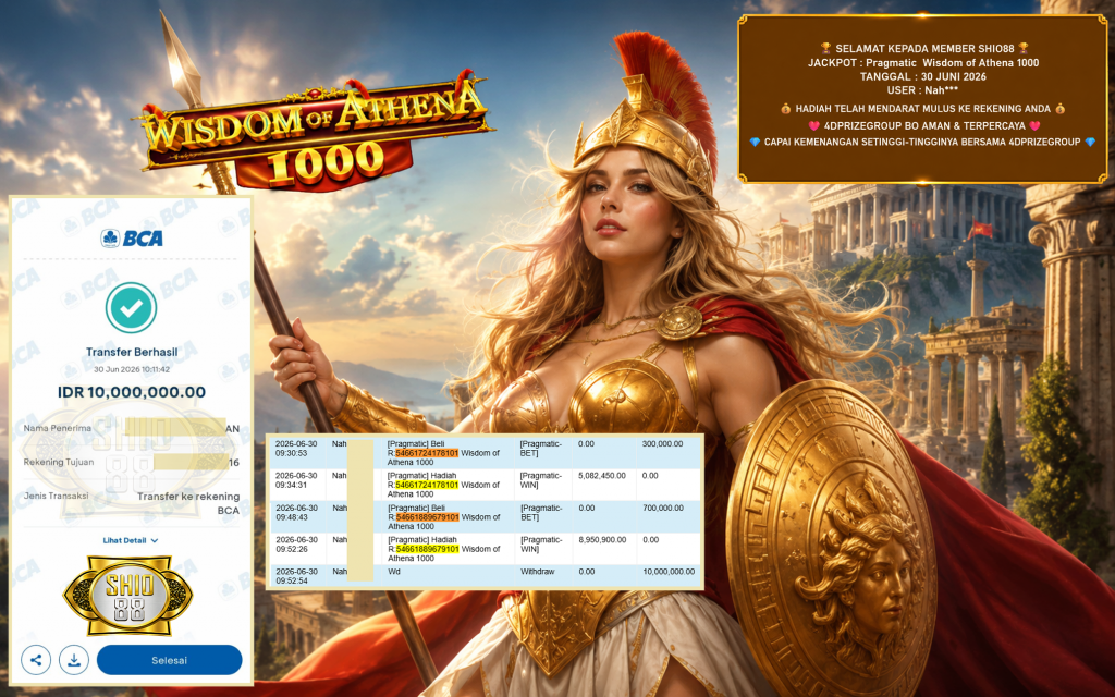 SHIO88 JACKPOT PRAGMATIC ” Wisdom of Athena 1000 ” Rp 10.000.000 ,- LUNAS