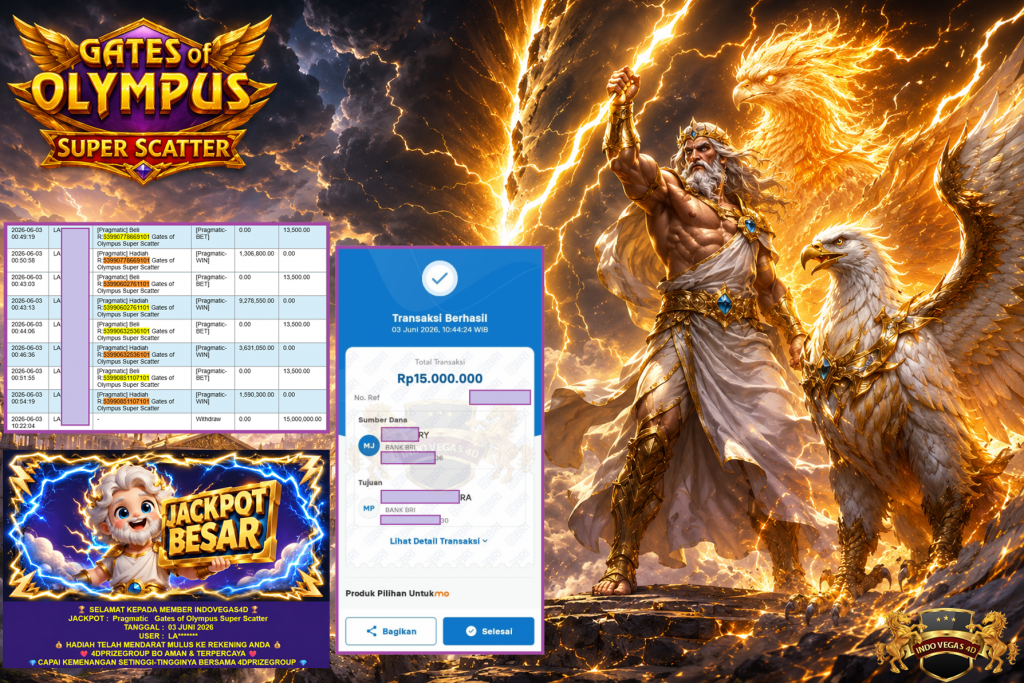 INDOVEGAS4D JACKPOT PRAGMATIC ” Gates of Olympus Super Scatter ” Rp 15.000.000,- LUNAS
