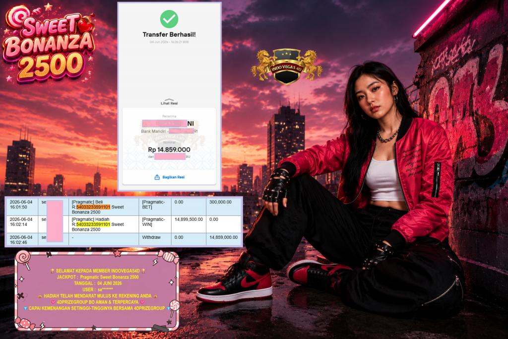 INDOVEGAS4D JACKPOT PRAGMATIC ” Sweet Bonanza 2500 ” Rp 14.859.000,- LUNAS