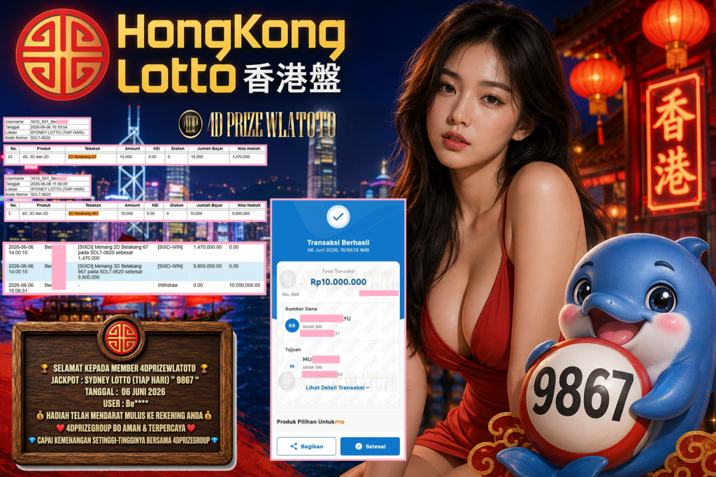 4DPRIZEWLATOTO JACKPOT SYDNEY LOTTO (TIAP HARI) β 9867 β Rp 10.000.000,- LUNAS