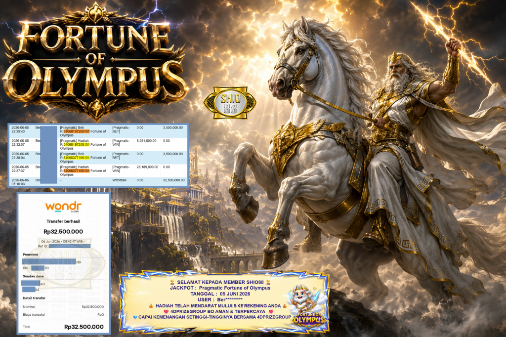 SHIO88 JACKPOT PRAGMATIC β Fortune of Olympus β Rp 32.500.000,- LUNAS
