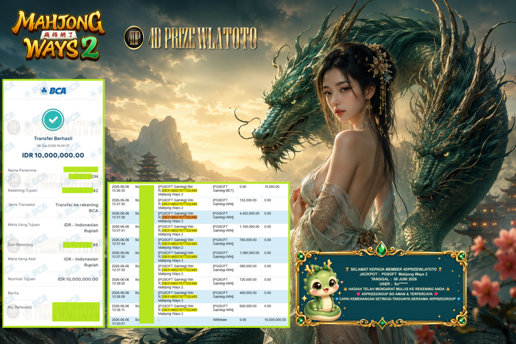 4DPRIZEWLATOTO JACKPOT PGSOFT Gaming β Mahjong Ways 2 βββββ ββββββββRp 10.000.000 ,- LUNAS