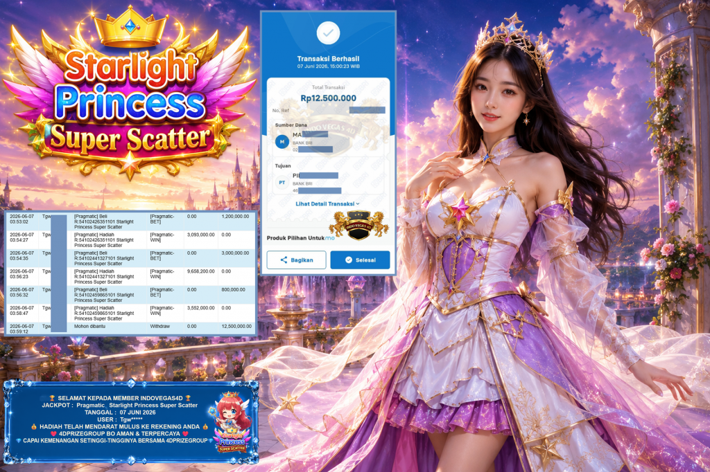 INDOVEGAS4D JACKPOT PRAGMATIC ” Starlight Princess Super Scatter ” Rp 12.500.000,- LUNAS