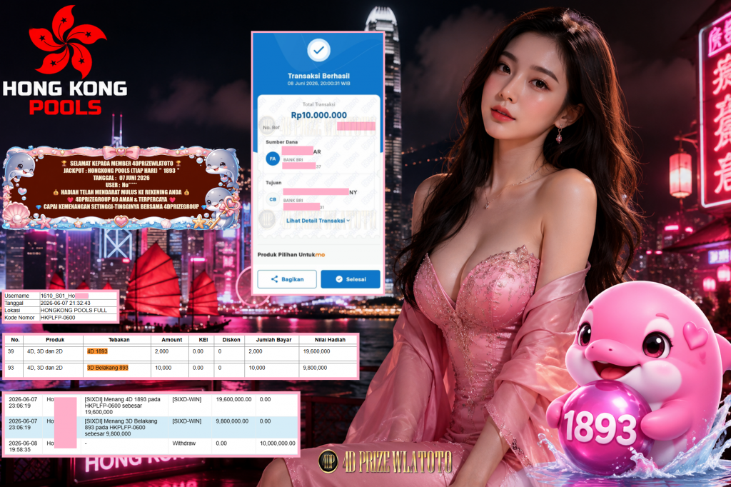 4DPRIZEWLATOTO JACKPOT HONGKONG POOLS (TIAP HARI) ” 1893 ” Rp 10.000.000,- LUNAS