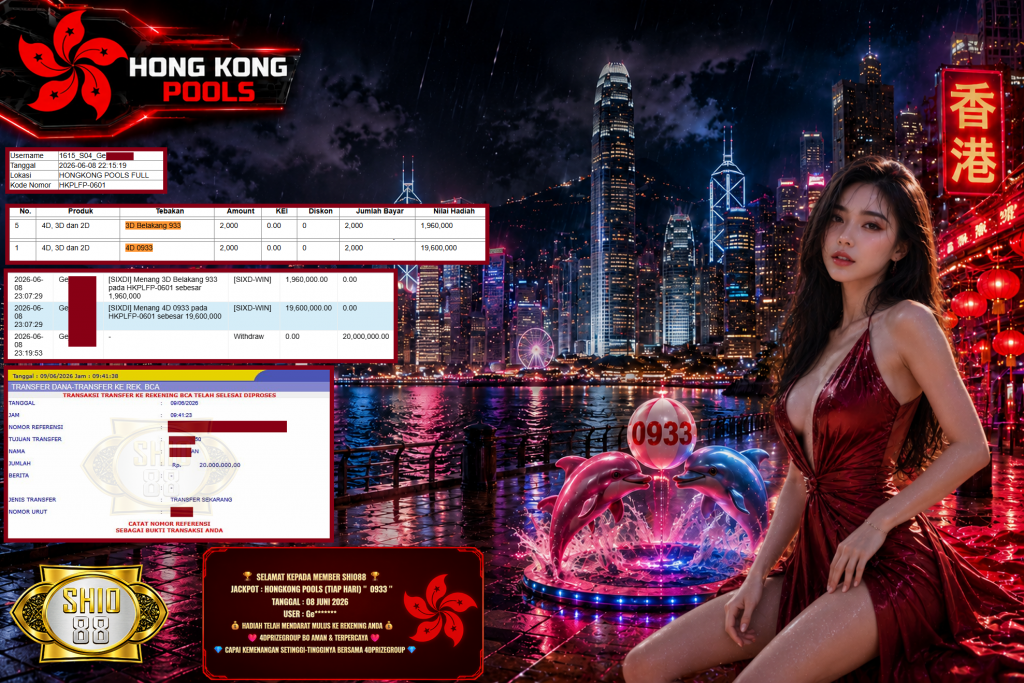 SHIO88 JACKPOT HONGKONG POOLS (TIAP HARI) β 0933 β Rp 20.000.000,- LUNAS