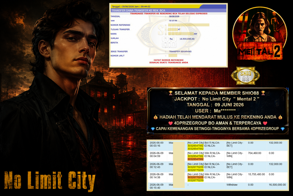 SHIO88 JACKPOT No Limit City β Mental 2 β Rp 16.500.000,- LUNAS