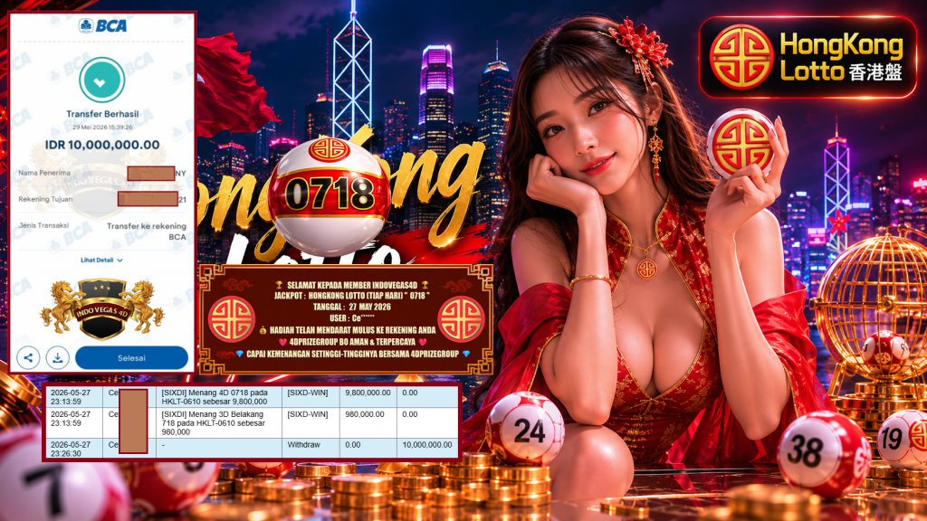 INDOVEGAS4D JACKPOT HONGKONG LOTTO (TIAP HARI) ” 0718 ” Rp 10.000.000,- LUNAS