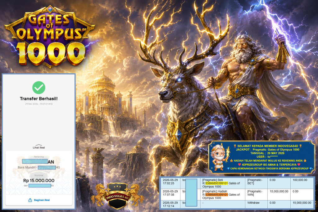INDOVEGAS4D JACKPOT PRAGMATIC ” Gates of Olympus 1000 ” Rp 15.000.000,- LUNAS