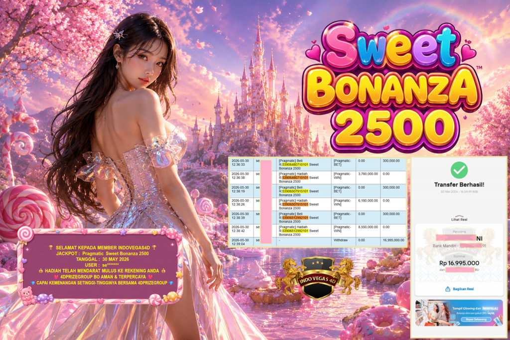 INDOVEGAS4D JACKPOT PRAGMATIC ” Sweet Bonanza 2500 ” Rp 16.995.000,- LUNAS
