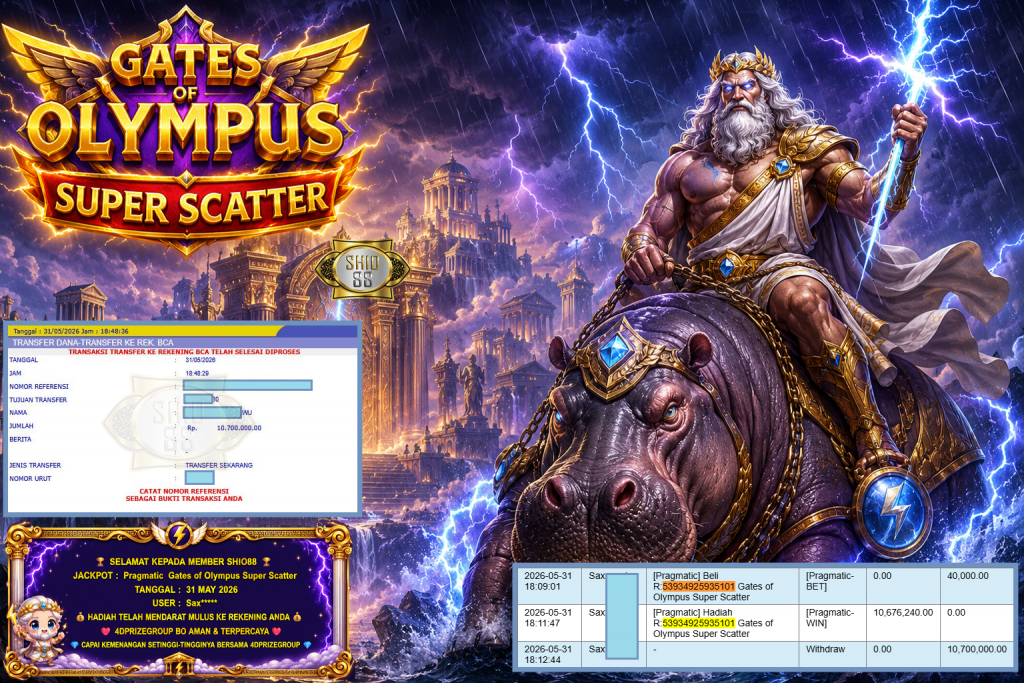 SHIO88 JACKPOT PRAGMATIC “Gates of Olympus Super Scatter ” Rp 10.700.000,- LUNAS