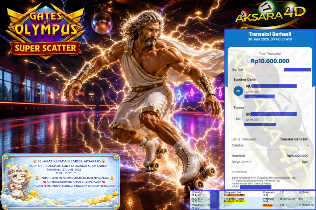 AKSARA4D JACKPOT PRAGMATIC ” Gates of Olympus Super Scatter ” Rp 10,000,000,- LUNAS