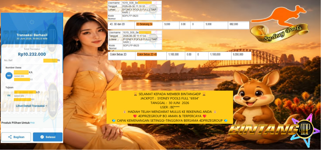 BINTANG4DP JACKPOT TOGEL SYDNEY POOLS FULL “6934”‎‏‏‎ Rp10.232.000,- LUNAS