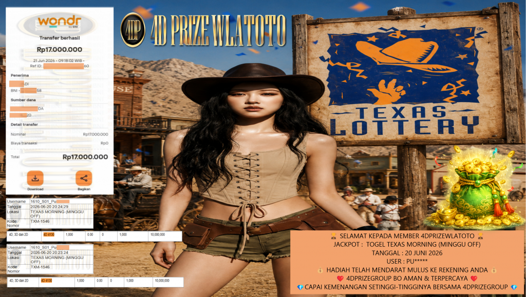 BINTANG4DP JACKPOT TOGEL TEXAS MORNING (MINGGU OFF) “4130” Rp10.000.000,- LUNAS