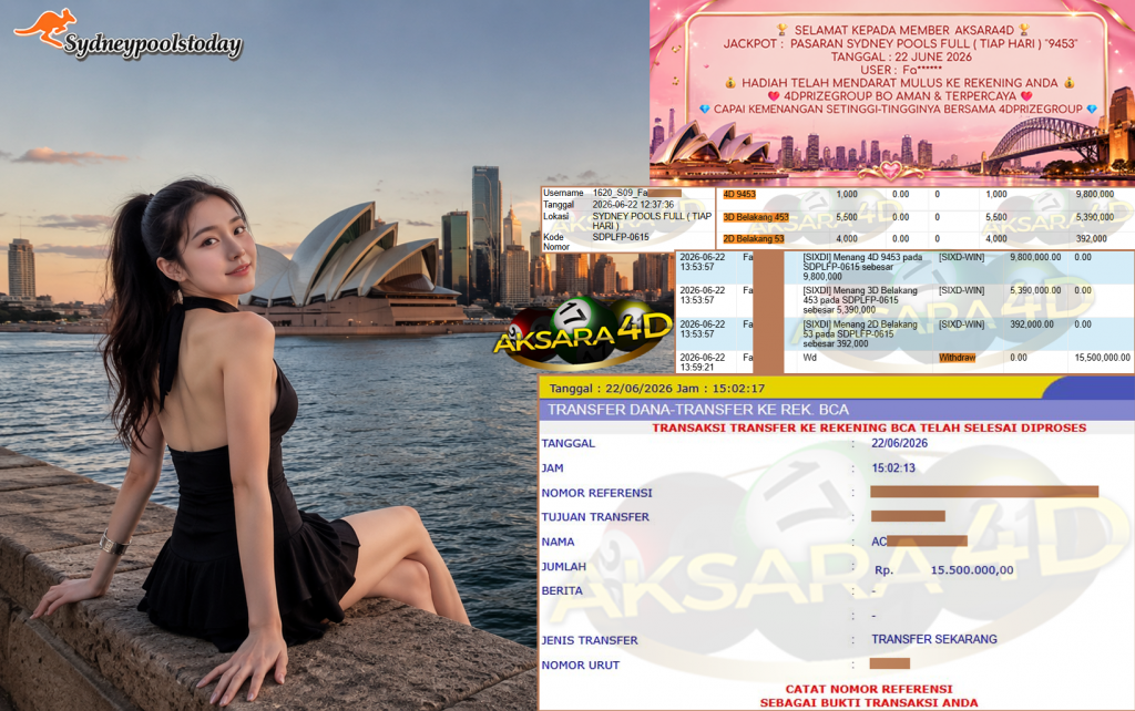AKSARA4D JACKPOT PASARAN ” SYDNEY POOLS FULL ( TIAP HARI ) ” 9453″ ” Rp 15,500,000,- LUNAS