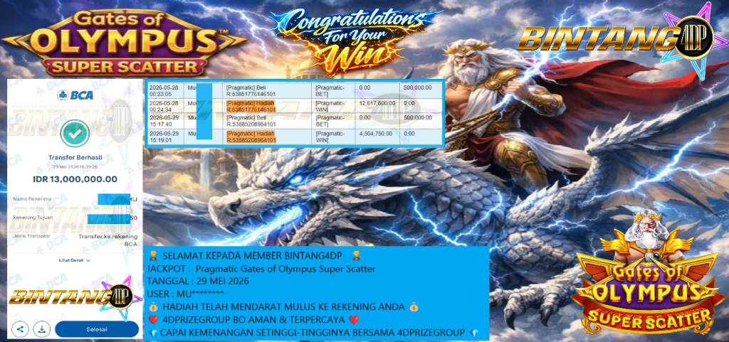 BINTANG4DP JACKPOT Pragmatic “Gates of Olympus Super Scatter″‎‎‏‏ ‎‎‏‏‎‎‏‏Rp13.000.000,- LUNAS