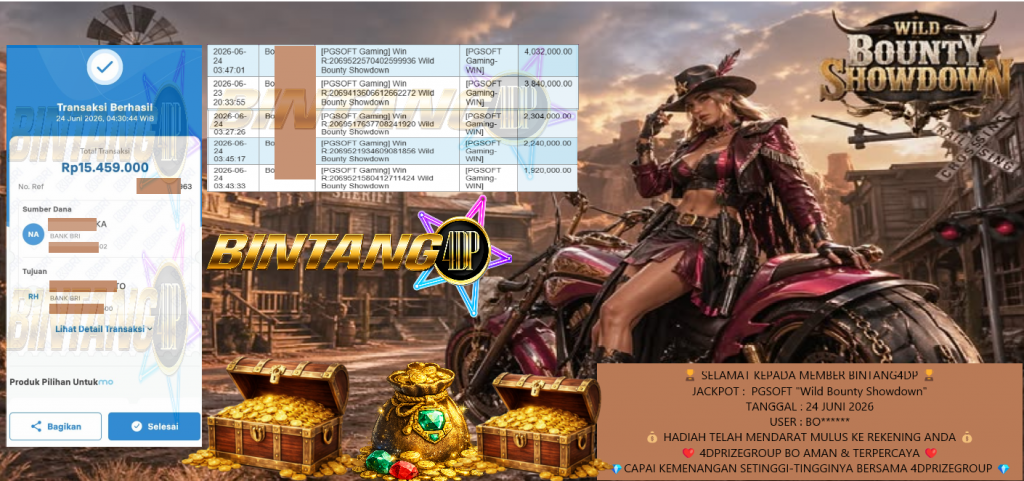 BINTANG4DP JACKPOT PGSOFT “Wild Bounty Showdown” Rp15.459.000,- LUNAS