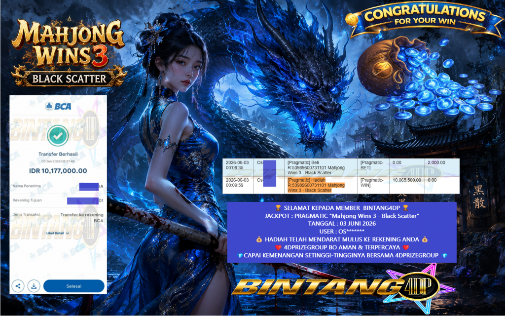 BINTANG4DP PRAGMATIC “Mahjong Wins 3 – Black Scatter″‎‎‏‏ ‎‎‏‏‎‎‏‏Rp10.177.000,- LUNAS