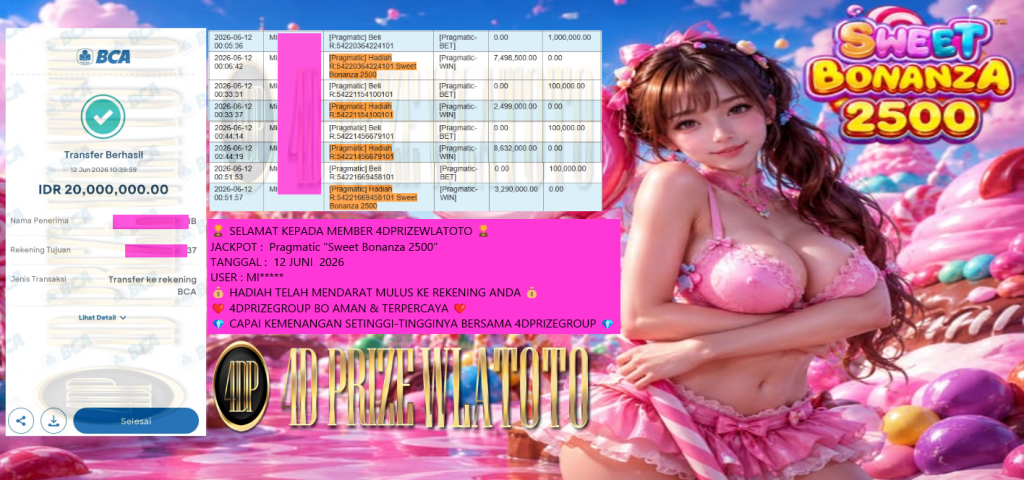 4DPRIZEWLATOTO JACKPOT Pragmatic “Sweet Bonanza 2500″ Rp20.000.000,- LUNAS