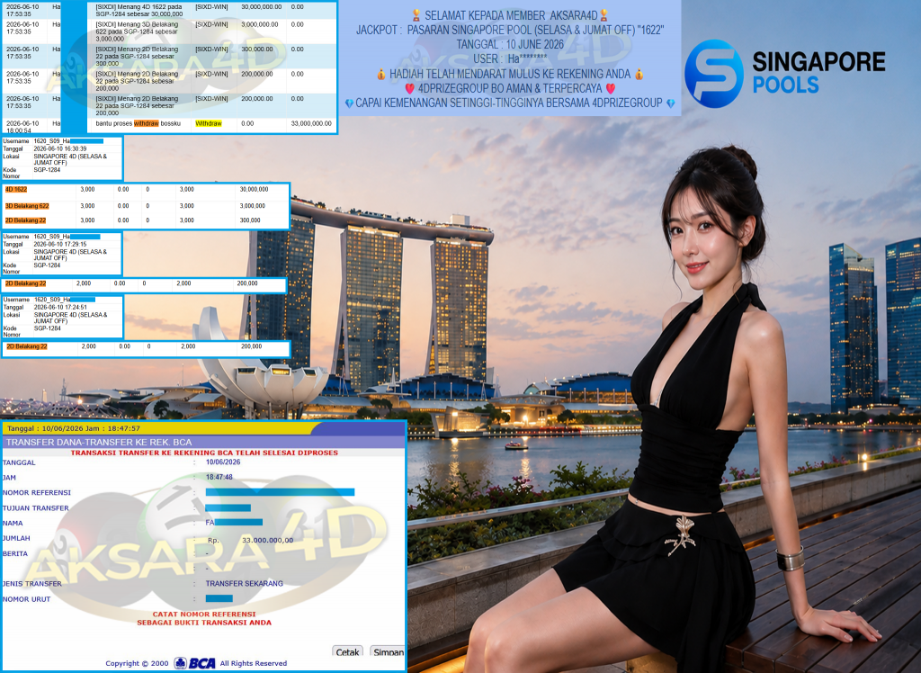 AKSARA4D JACKPOT PASARAN ” SINGAPORE POOLS (SELASA & JUMAT OFF) ”1622” ” Rp 33,000,000,- LUNAS