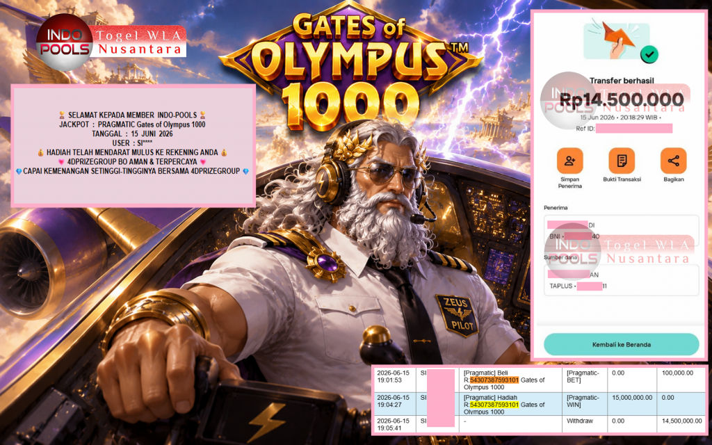 INDO-POOLS JACKPOT PRAGMATIC “Gates of Olympus 1000″‎‏‏‎‎ Rp14.500.000,- LUNAS