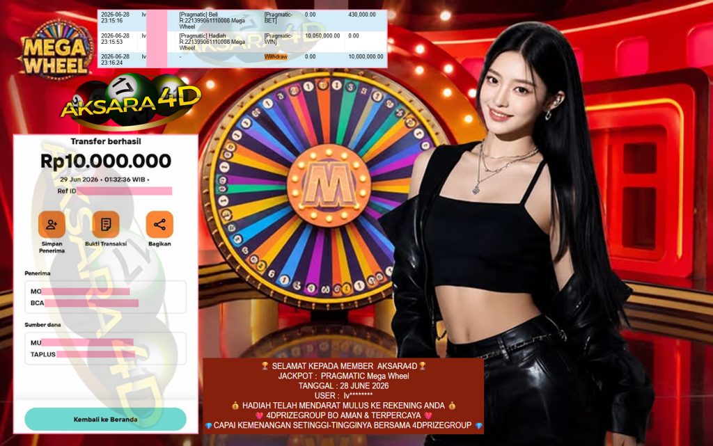 AKSARA4D JACKPOT PRAGMATIC ” Mega Wheel ” Rp 10,000,000,- LUNAS