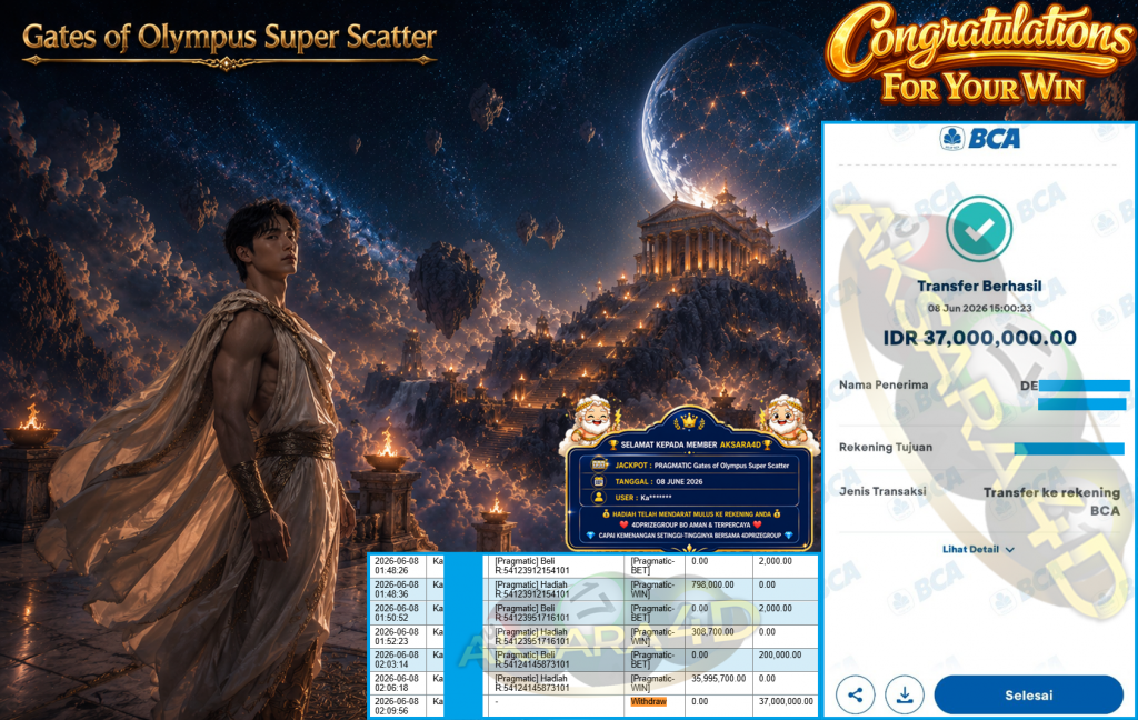 AKSARA4D JACKPOT PRAGMATIC β Gates of Olympus Super Scatter β Rp 37,000,000,- LUNAS