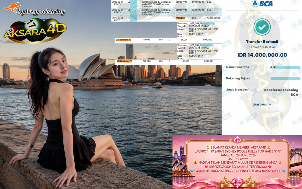 AKSARA4D JACKPOT PASARAN ” SYDNEY POOLS FULL ( TIAP HARI ) ” 9177″ ” Rp 14,000,000,- LUNAS